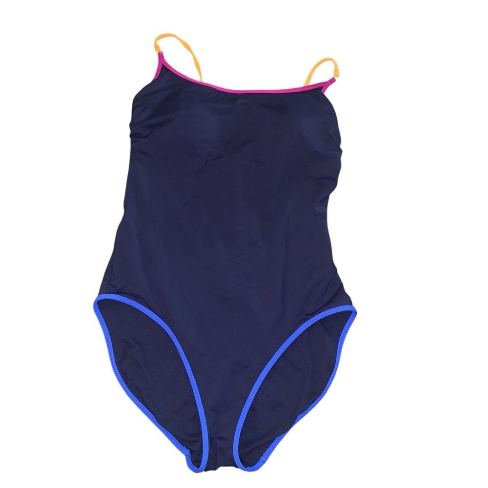 Athleta Swimsuit Women Medium Blue Lace Up Back Sporty Colorblock Summer Beach
